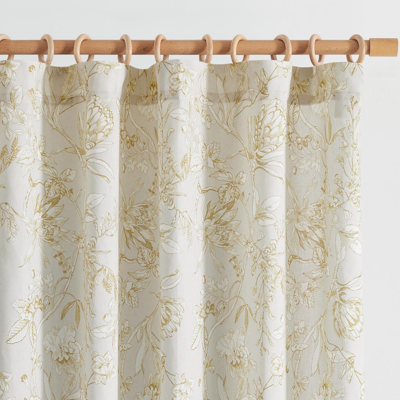 Jinchan Floral Curtains 84 Inches Long Mustard Yellow Flower Linen Farmhouse Curtains For Living Room French Country Vintage Cur